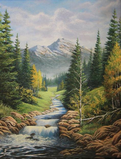 Mountain River View Painting By Diana Miller
