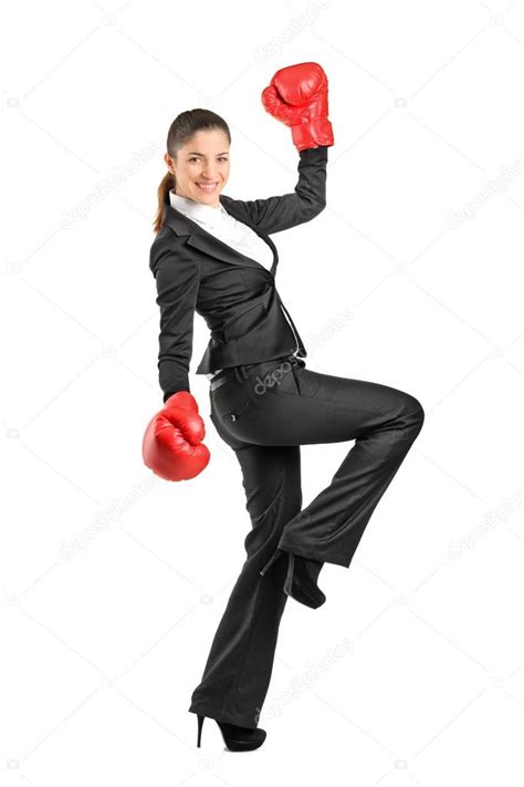 Business Woman Wearing Boxing Gloves — Stock Photo © Ljsphotography