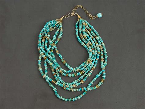 Multi Strand Turquoise Bead Necklace Genuine Kingman Turquoise Bead