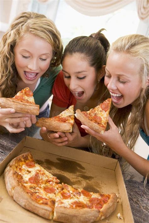 Teenage Girls Eating Pizza Stock Photo Image Of Mates 6883224