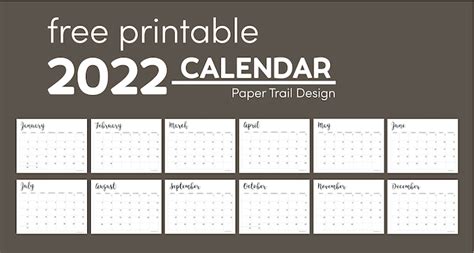 2022 Calendar Printable Free Template Paper Trail Design