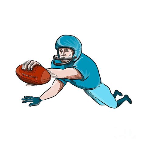 American Football Player Touchdown Drawing Digital Art By Aloysius