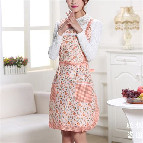 Buy Flower Print Double Layer Thickened Waterproof Housewife Kitchen Waist Apron Floral Pattern