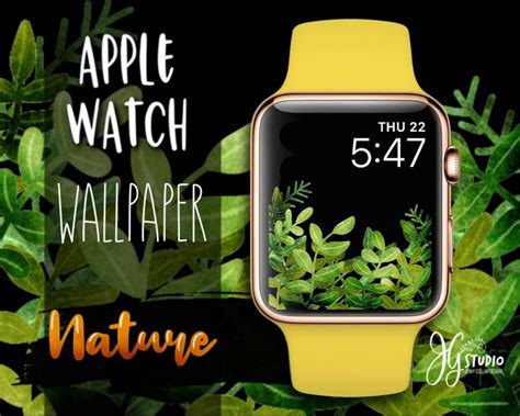 An Apple Watch With Leaves On It And The Time Displayed In Front Of It