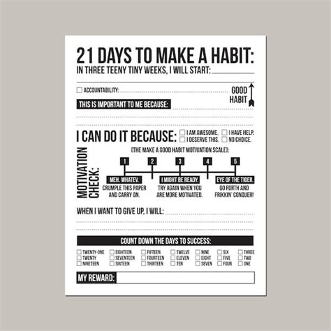 21 Days To Make A Good Habit Printable Pdf Sheet Etsy