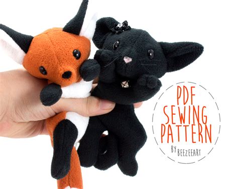 Our felt cat pattern is so much fun to make! Fox and Cat Stuffed Animal Sewing Pattern Plush Toy Pattern