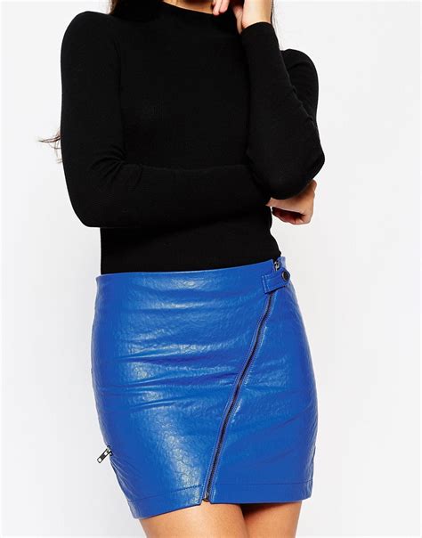 Lyst Asos Leather Look Mini Skirt In Texture With Multi Zips In Blue