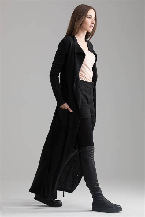 Long Black Cardigan with Hood | Long black sweater cardigan, Long sweater coat, Long black sweater