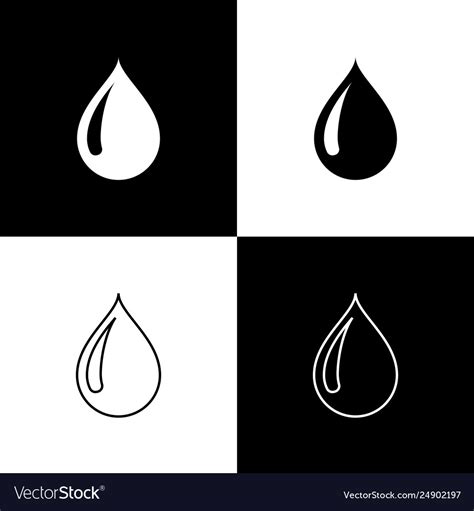 Set Water Drop Icons Isolated On Black And White Vector Image