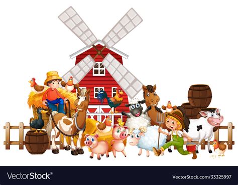 Windmill With Animal Farm Set Isolated Royalty Free Vector