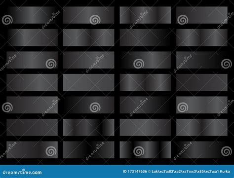 Vector Set Of Black And Grey Metallic Gradients Swatches Collection