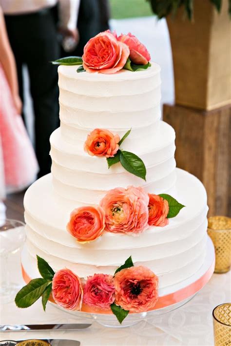 Ivory Wedding Cake Coral Flowers