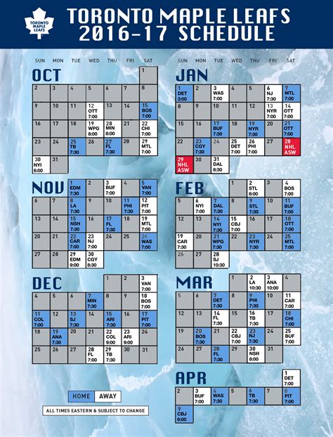 Toronto Maple Leafs 2016 17 Printable Schedule Rleafs