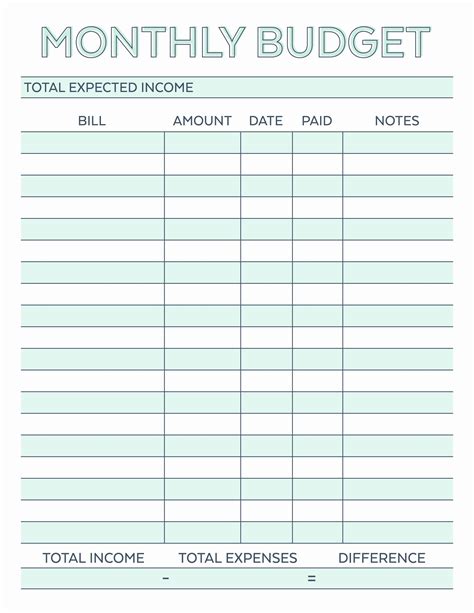Free Blank Budget Worksheet Printable
