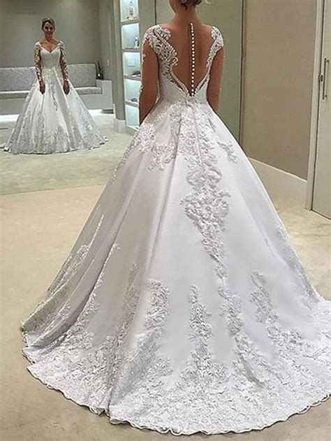 Engagement Formal Wedding Dresses Ball Gown Sweetheart Long Sleeve