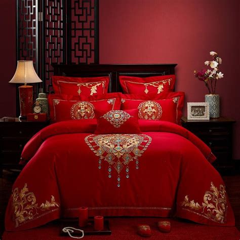 47pcs Chinese Style Bedclothes Bedding Set Red Bed Linen Wedding Queen
