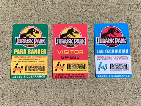 Jurassic Park Set Prop Id Badge Lab Tech Visitor Park Etsy