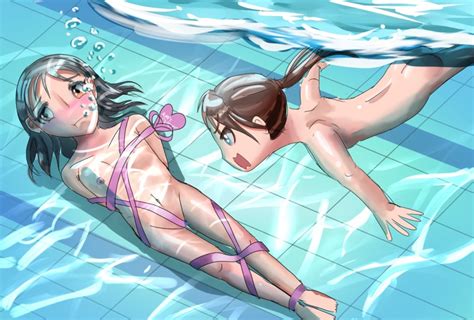 Original Girls Barefoot Multiple Girls Naked Ribbon Nude Ribbon Underwater Yuri Image