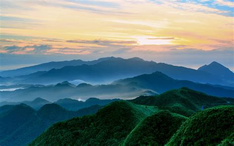 Landscape Mountain Mist Sunset Wallpapers Hd Desktop