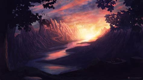Art Castle Drawing Sunset River Beautiful Pictures Wallpapers Hd