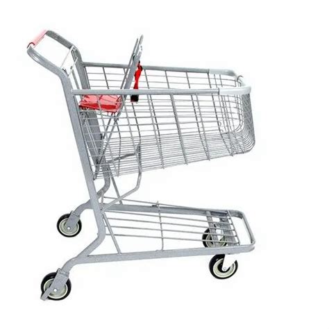 Mild Steel Four Wheel Metal Shopping Cart Trolley For Supermarket At