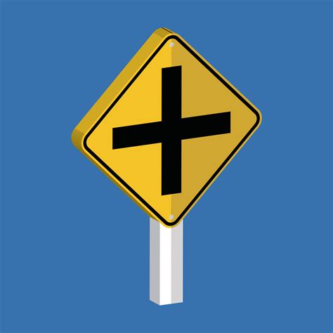 4 Way Intersection Ahead Sign 3d Shape Vector Illustration 34212141
