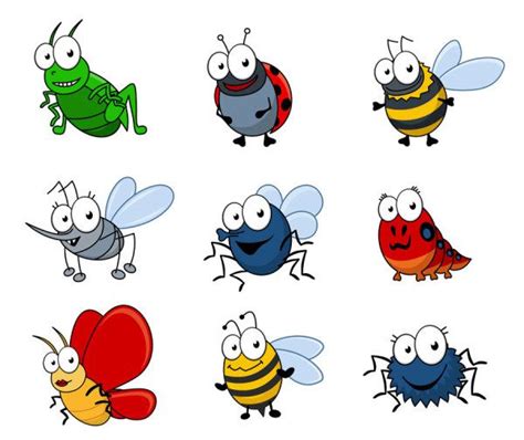 Funny Cartoon Insects Vector Set 04 Illustration Art Kids Bug