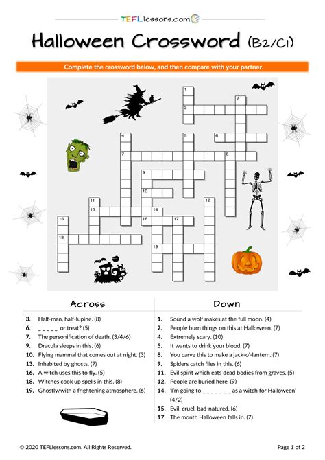 Halloween Vocabulary Crossword Tefl Lessons