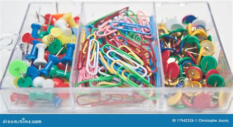 Mix Of Pins And Paper Clips Stock Photo Image Of Attach White 17942326