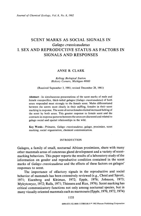 pdf scent marks as social signals in galago crassicaudatus i sex and reproductive status as