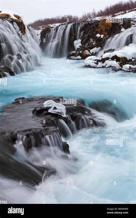 Bruarfoss Waterfall On The Bruara River In Winter Iceland Stock Photo