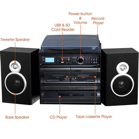 Trexonic Shelf Stereo System With Cd Turntable Dual Cassette Player