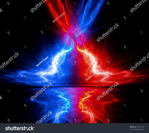 Abstract Red And Blue Lightning With Reflection Stock Photo 75732109