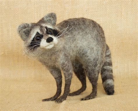 Maggie The Raccoon Needle Felted Animal Sculpture By The Woolen Wagon