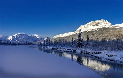 Kış Kar Dağlar Nehir Montana Glacier Ulusal Parkı Rocky Dağları