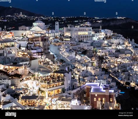 Fira Santorini At Night Cityscape Santorini Aerial Greece Greek