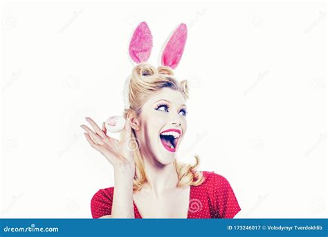Easter Woman Woman Wearing A Mask Easter Bunny And Looks Very Sensually Stock Image Image Of