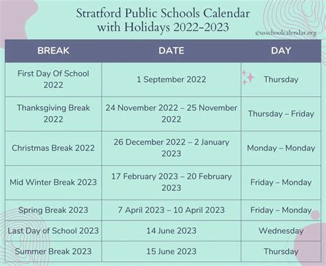 Stratford Public Schools Calendar With Holidays 2022 2023