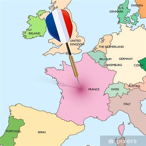 Lokalizacja francji na tle europy. Fototapeta Target - Francja. Dart uderzanie we Francji na ...