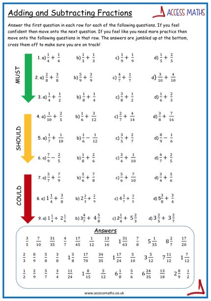 Link Adding And Subtracting Fractions Worksheet With Answers