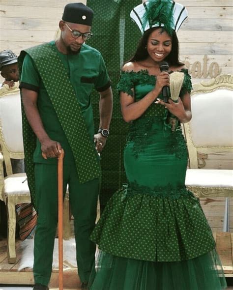 Clipkulture Tswana Couple In Beautiful Green Shweshwe Traditional