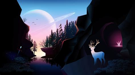 Minimalist Minimalism Sunrise Deer Silhouette Digital Art Animals