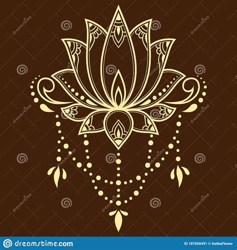Mehndi Lotus Flower Pattern For Henna Drawing And Tattoo Decoration In Ethnic Oriental Indian