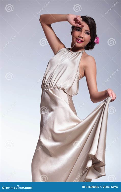 Beauty Woman Holding Her Dress Stock Image Image Of Light Model 31680085