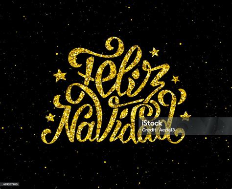 Feliz Navidad Gold Glittering Lettering Design Stock Illustration