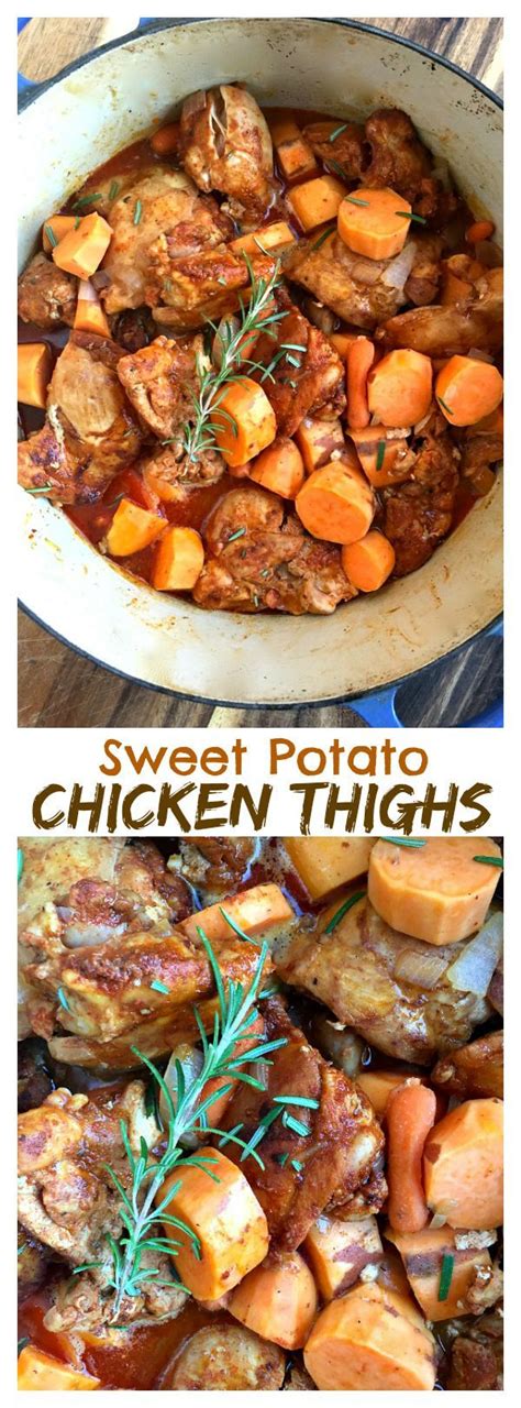 More easy crock pot chicken recipes i used boneless skinless chicken thighs and since i don't have a crock pot i cooked it in my dutch oven in a 275 degree oven for 3 hours. Paprika Sweet Potato Chicken Thighs | Looks Yummy ...