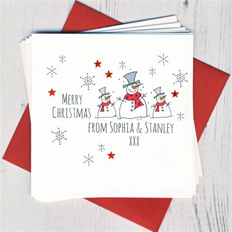 pack of personalised snowmen christmas cards by eggbert and daisy