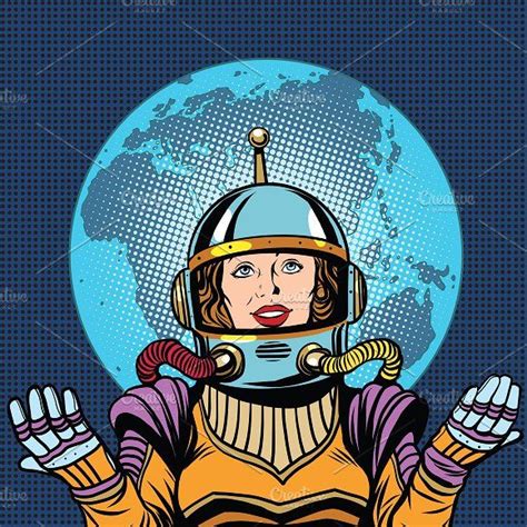 Female Astronaut Retro Vector Pop Art Life Symbol