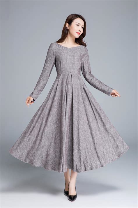 Linen Dress Pleated Dress Women Dresses Long Dress 1652 Xiaolizi
