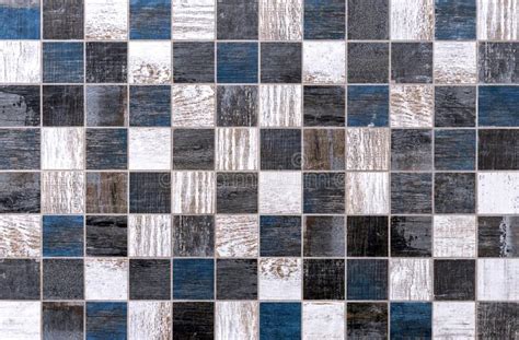 Ceramic Mosaic Tile With Grey Blue And White Squares And Imitation